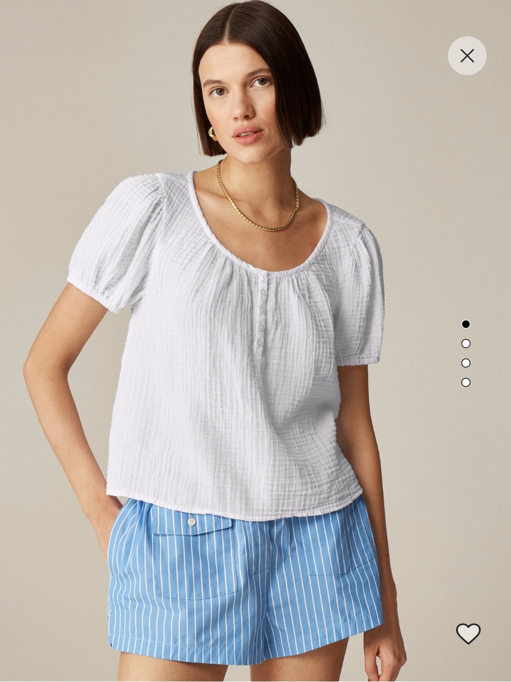 J.Crew Puff Sleeve Henley Top in Gauze